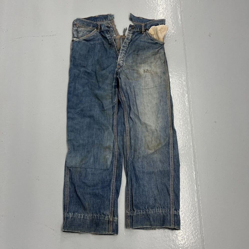 Vintage 60s Blue Distressed Carpenter Workwear Jeans 26x26